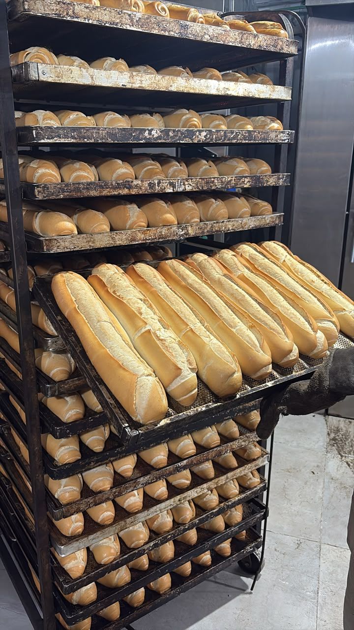 Bandejas de pan recién salidas del horno
